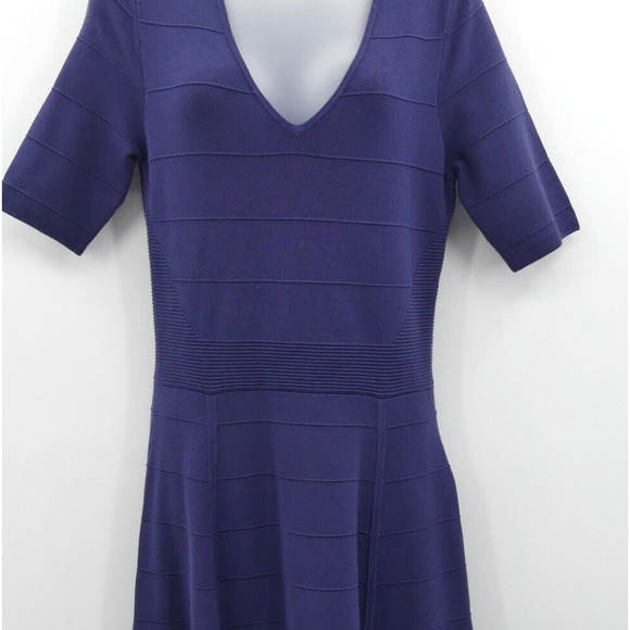 Ann Taylor Fit & Flare Sweater Dress Size M Navy Blue Office Minimalist Capsule - Picture 3 of 6